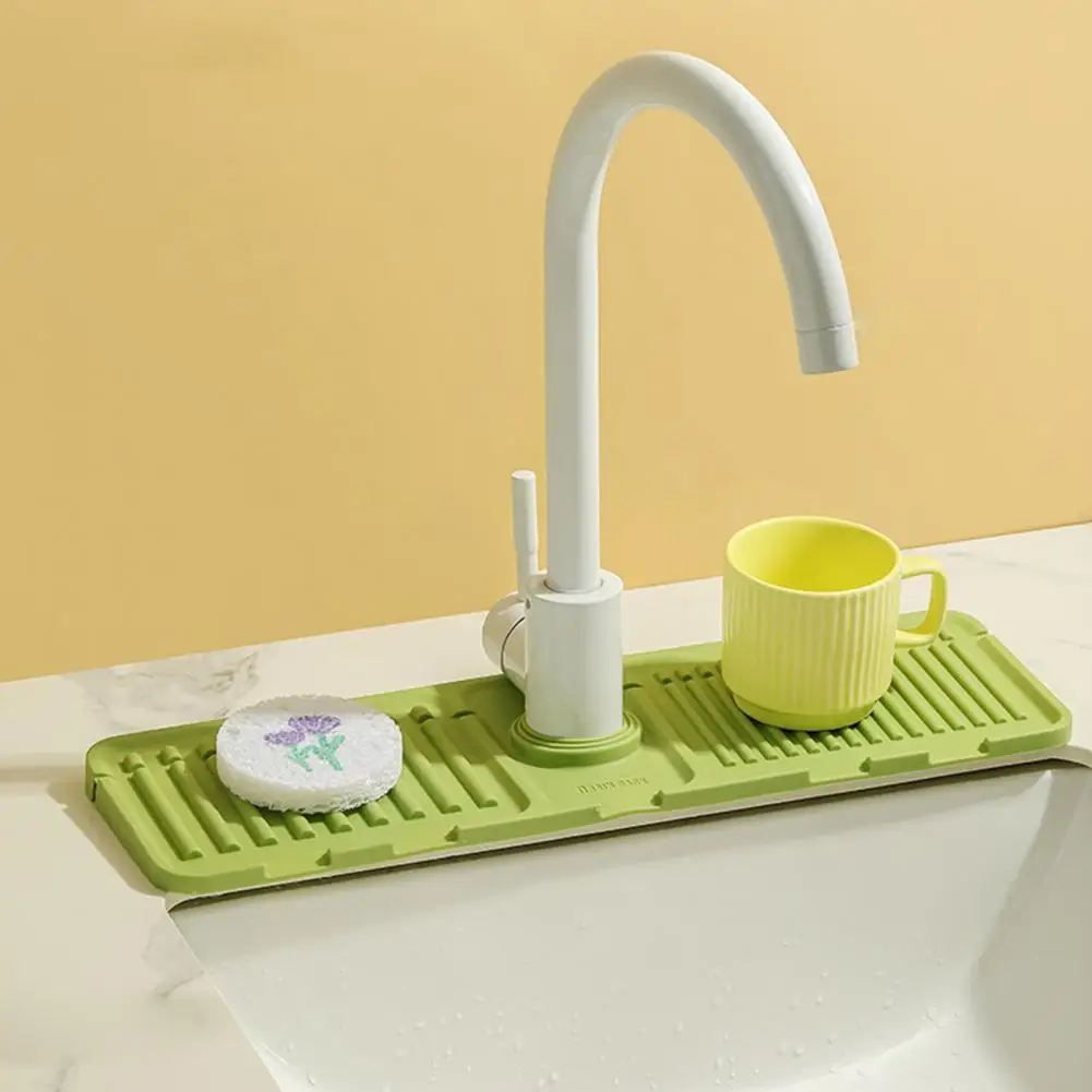 Sink Faucet Drain Mat Silicone Drain Mat For Kitchen Splash Guard Drying Mat Multi-functional Sink Pad Dish Soap Dish Tray