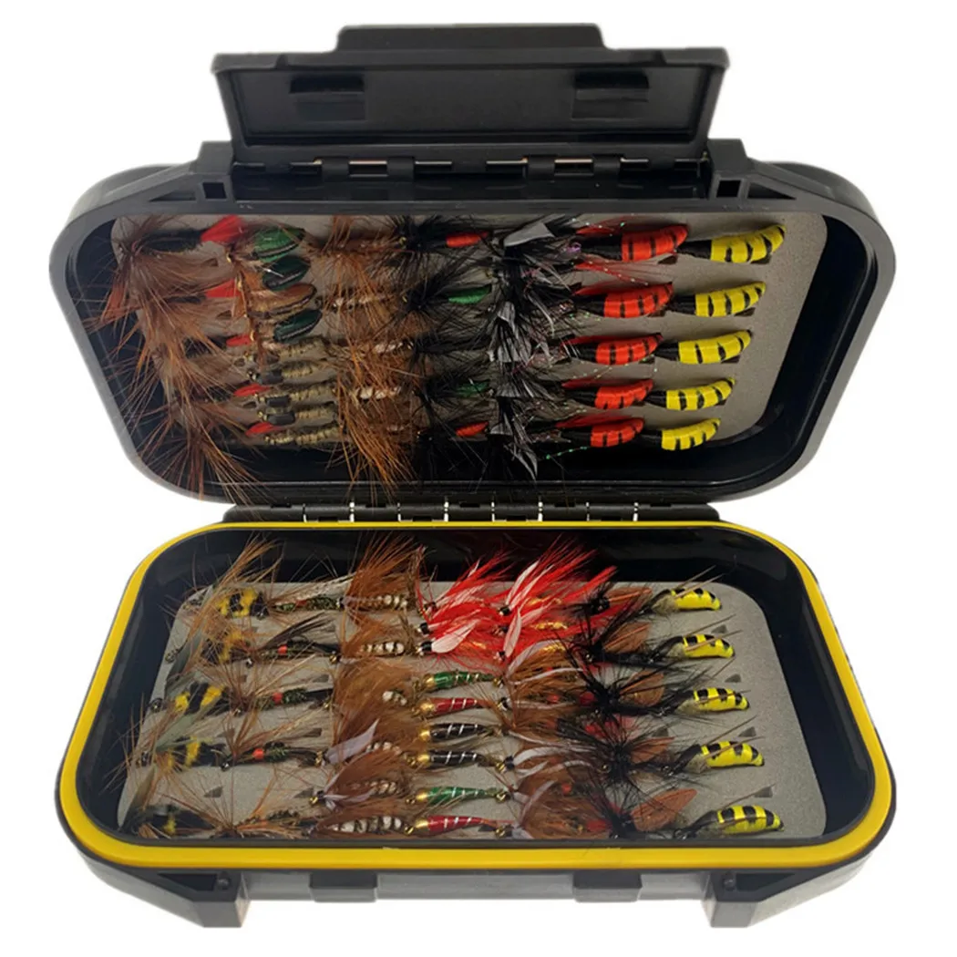 84Pcs/Box Fly Fishing Flies Kit Fly Assortment Trout Bass Fishing with Fly Box, with Dry/Wet Flies, Nymphs, Streamers