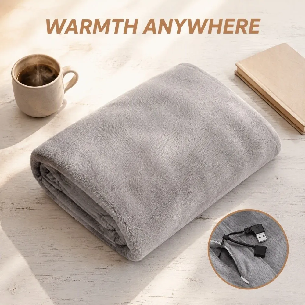 Zipper Design Electric Shawl Blanket Soft Double-Layer USB Shawl Blanket Warm-keeping Thickened Plush Shawl for 10W/5V Adults