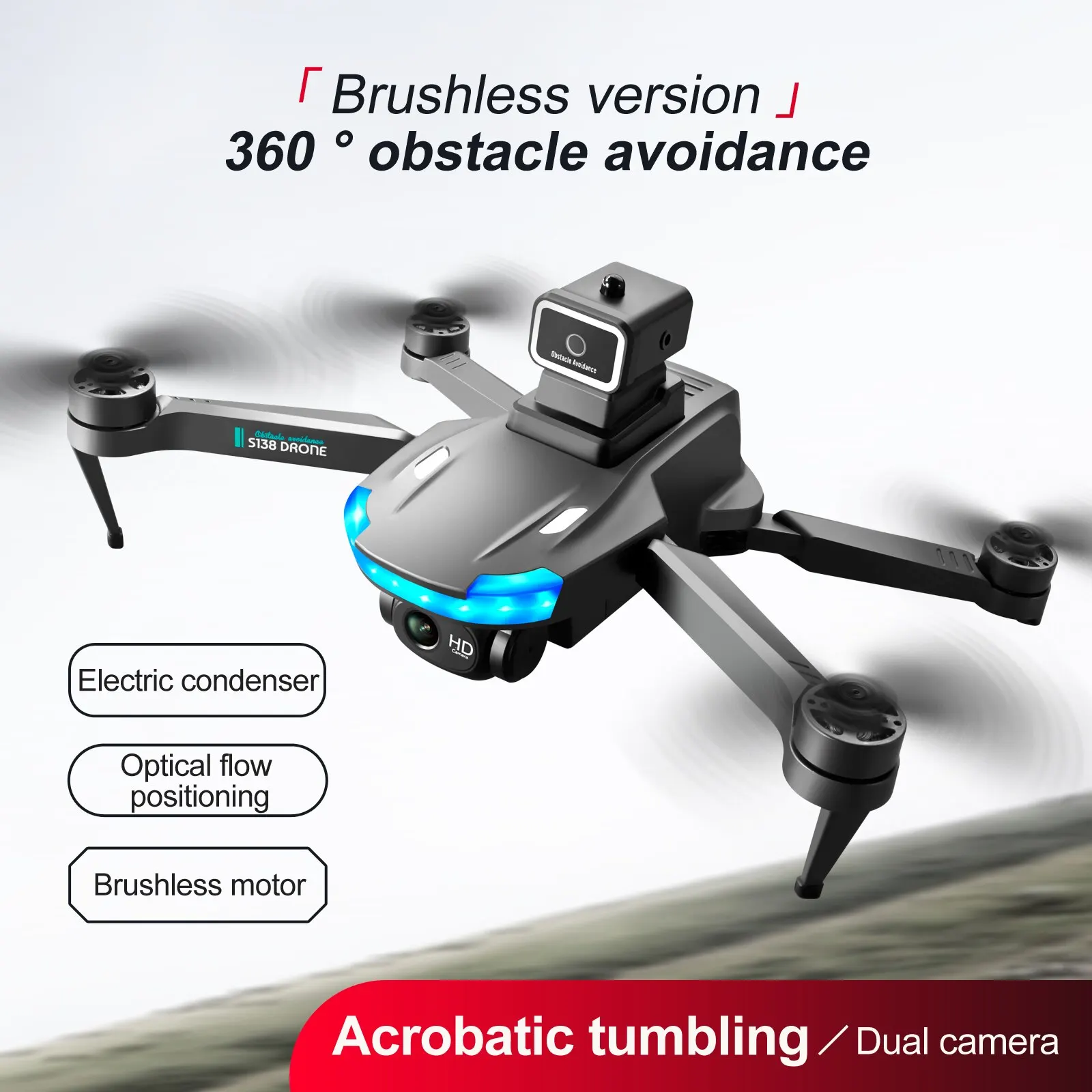 S138 Brushless Mini Drone 4K Dual HD Camera Obstacle Avoidance Optical Flow Positioning RC Dron Foldable Quadcopter Toys Gifts