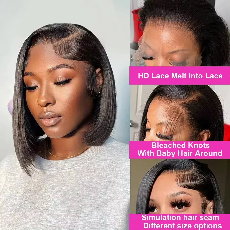 13x4 Lace Front Human Hair Wig Transparent Lace Frontal Wigs For Black Women Short Bob Wig Glueless Remy Straight Natural Wig