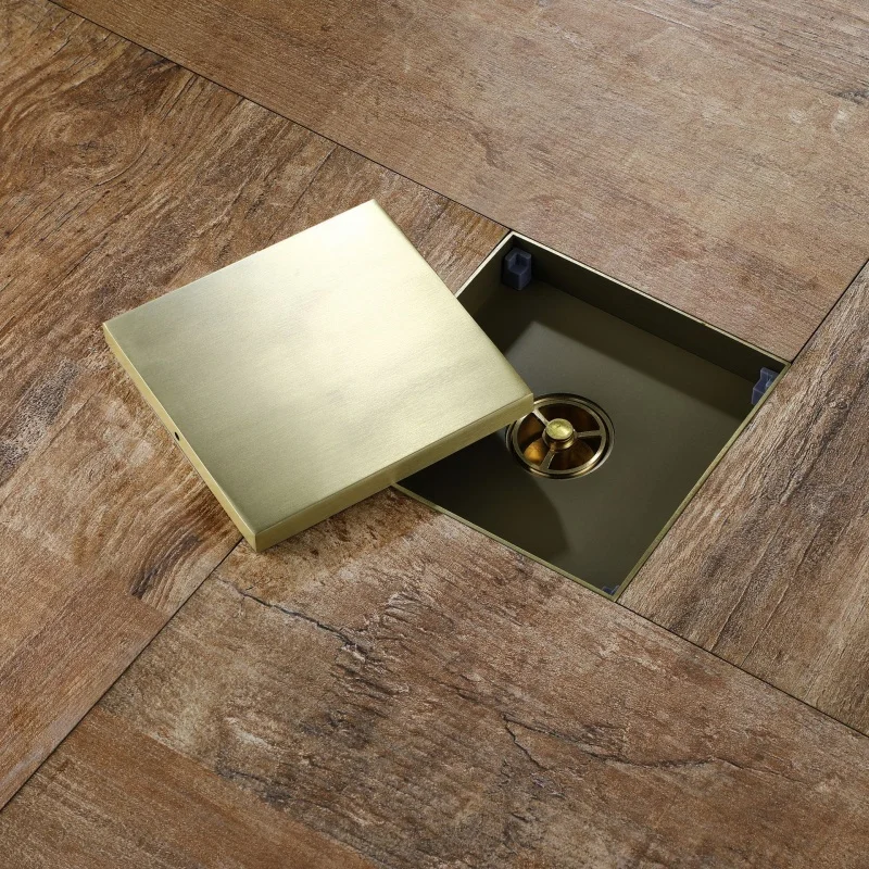 

Square Stainless Steel Brushed gold Floor Drain 15*15cm Bathroom Drainer Bathroom Anti-Blocking Deodorant Floor Drain