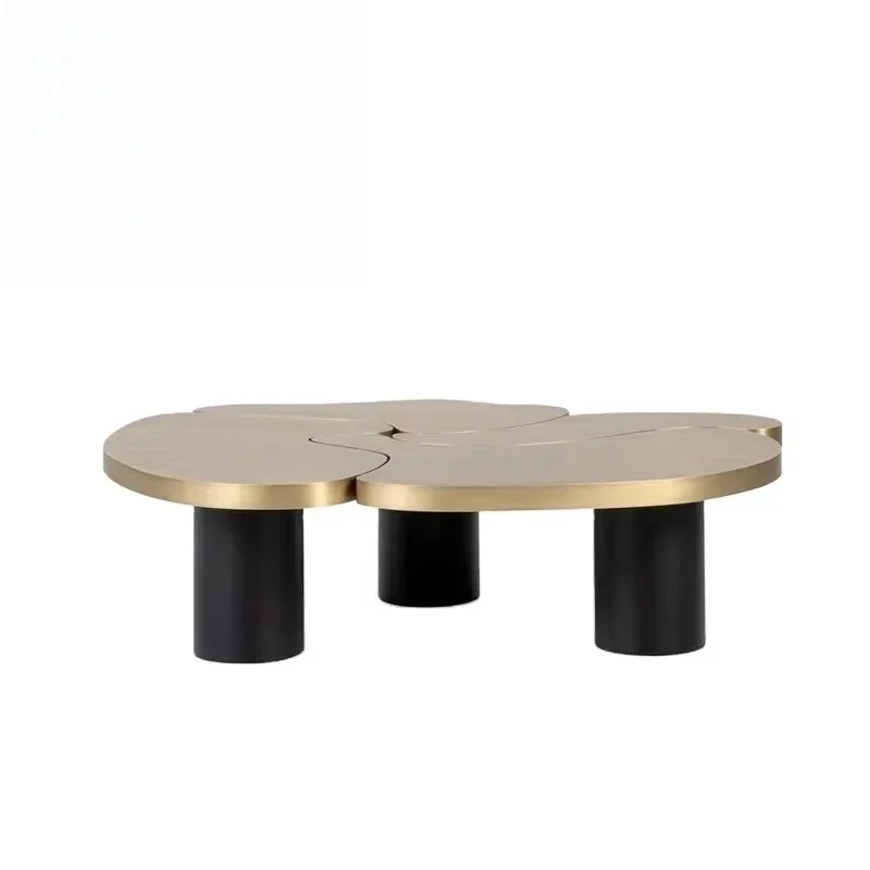 

Coffee table living room stainless steel base, irregular center table metal legs sofa side table set