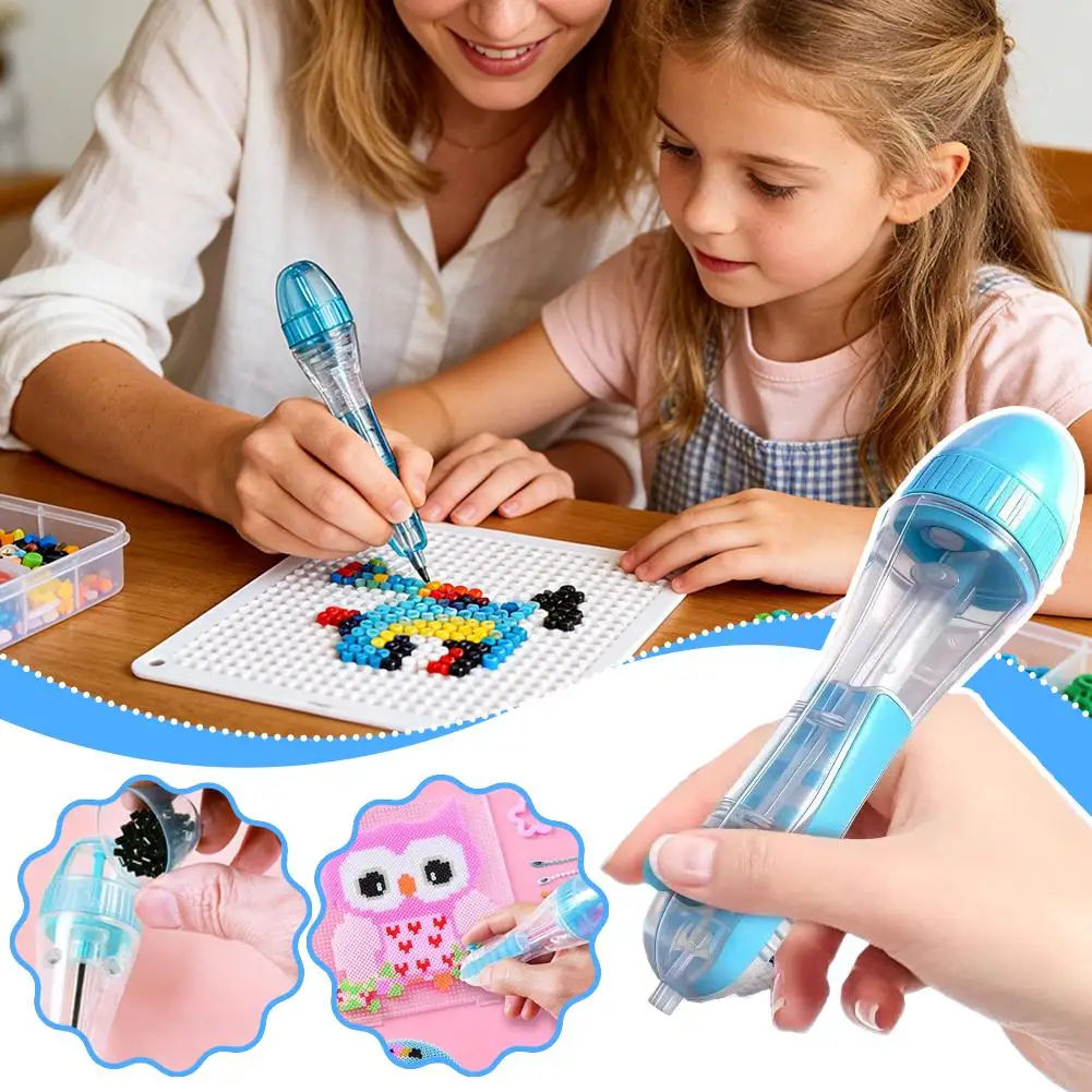 Herramientas DIY para bolígrafos de cuentas Perler, herramienta automática mejorada para presionar cuentas, accesorio para manualidades con cuentas y rompecabezas infantiles