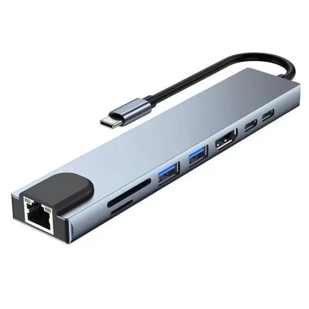 

RJ45 100mbps USB C HUB SD/TF Card Reader PD Fast Charge 8 in1 Adapter 4K HDMI Aluminum Case Laptop Docking Station