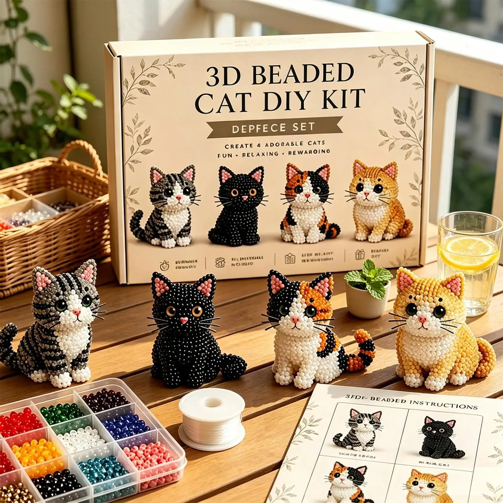 DIY Animal Beading Kit Cute Beginner-Friendly 3D Cat Funny Animal Beadwork Kit for Desk Decorations Bookshelf Decor Party Favors
