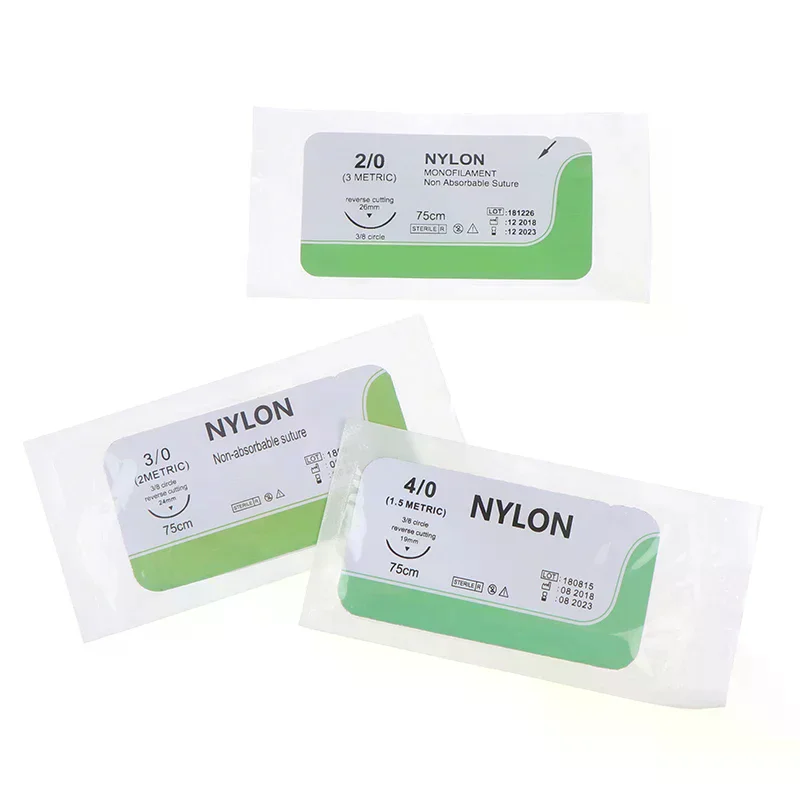 12Pcs 75cm 2/0 3/0 4/0 5/0 Medical Needle Suture Nylon Polyester Thread Suture Practice Kit Teaching Demonstrations Exercises