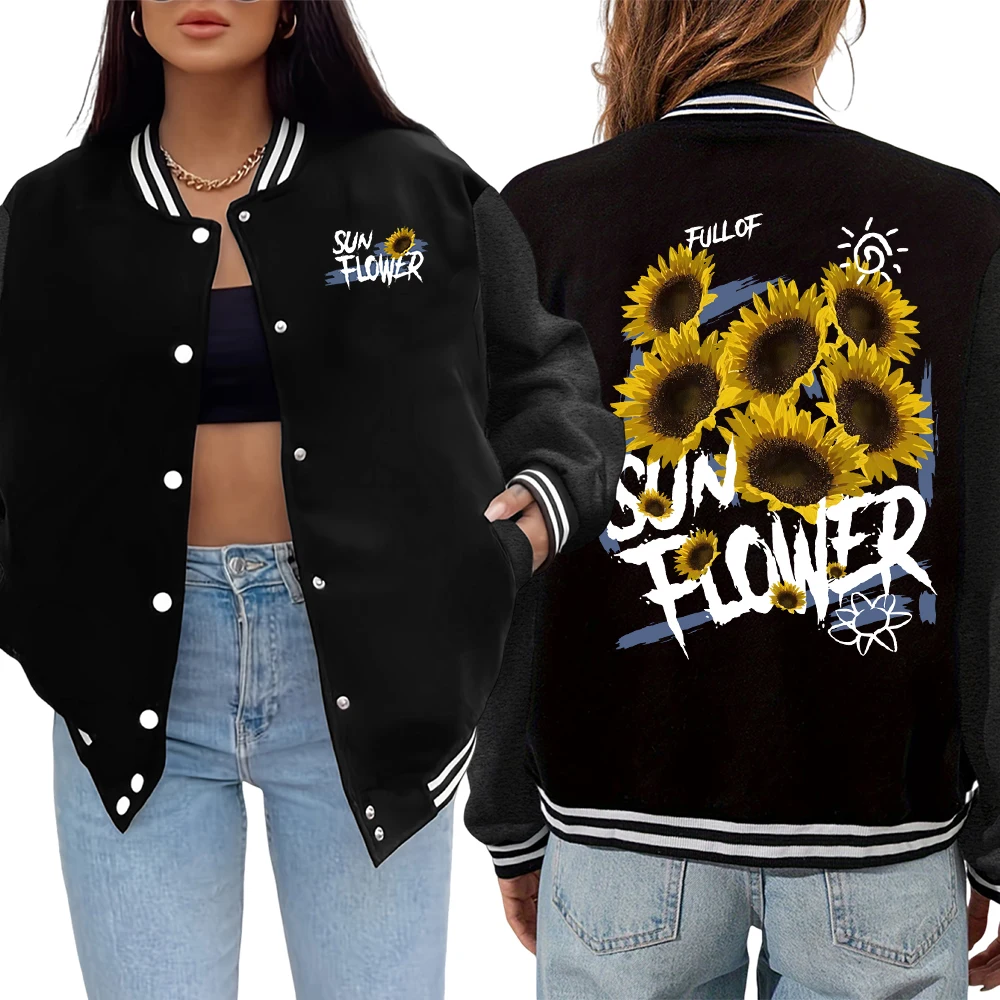 

Full Of Sunflower Creative Graffiti Pattern Jacket Women Soft Comfortable Clothing Sport All-Match Jackets Autumn Casual Tops