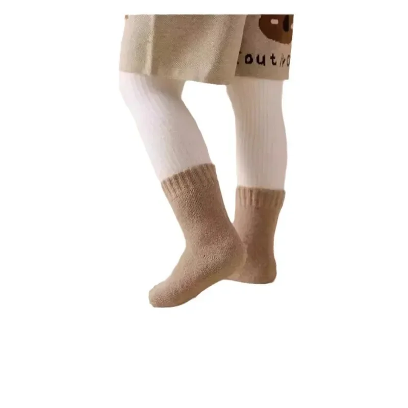 1 Pair 30% Cashmere Warm Furry Kids Sock Chic Solid Color Calf Sock for Children Thicken Fleece Wool Autumn Winter Warm Sock