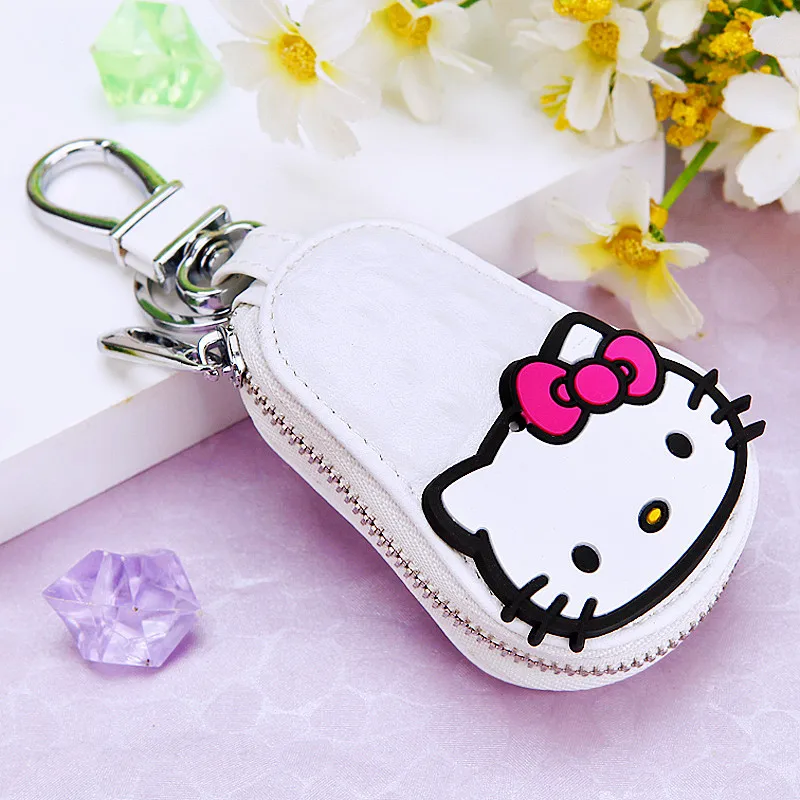 Lovely Sanrio Hello Kitty Keychain Car General Key Leather Case Keychain Protective Case Decorative Product Car Key Holder Purse