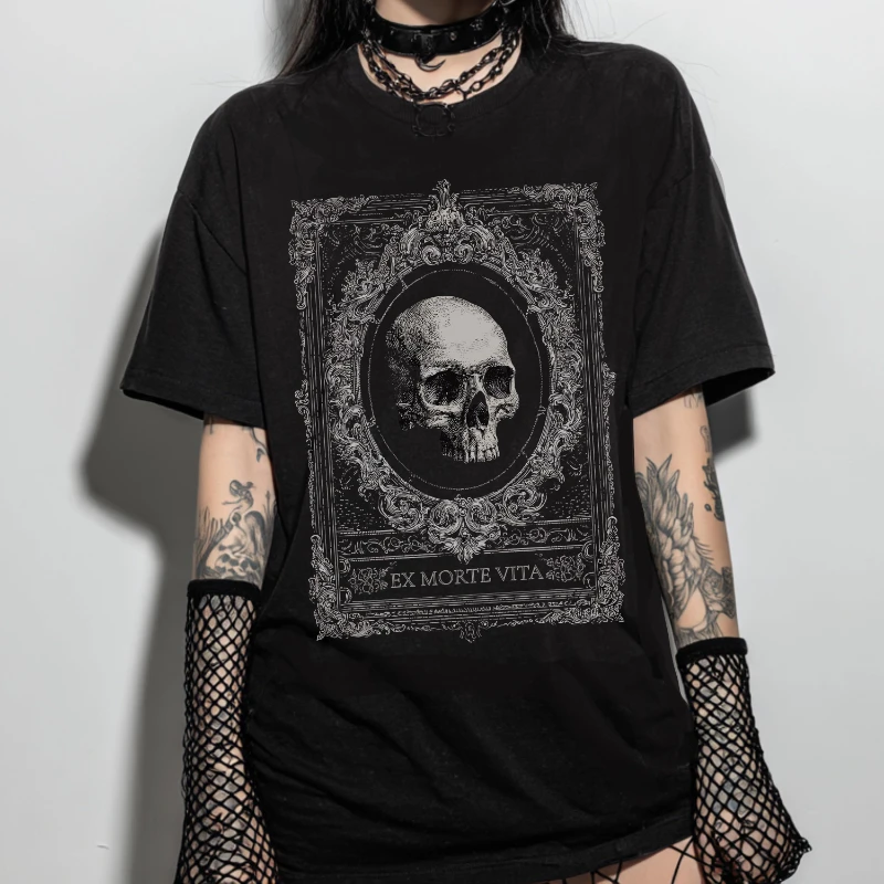 

Summer Hot Selling Mysterious Skull Victorian Gothic T-shirt, Dark Academy Gothic Pattern Shirt, Gothic Gift for Him