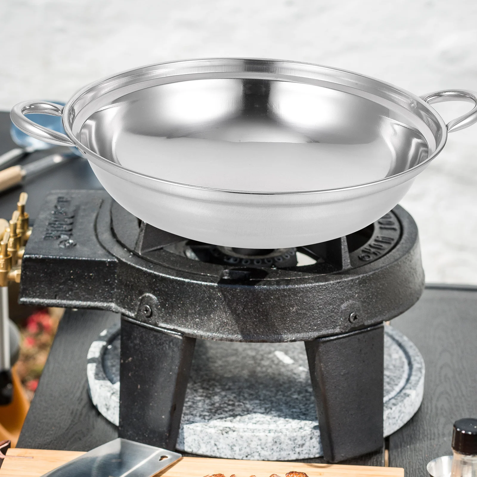 

2Pcs Stainless Steel Hot Pot Cooking Pot with Double Handles Non-Stick Kitchen Metal Pans for Home Restaurant Outdoor Use