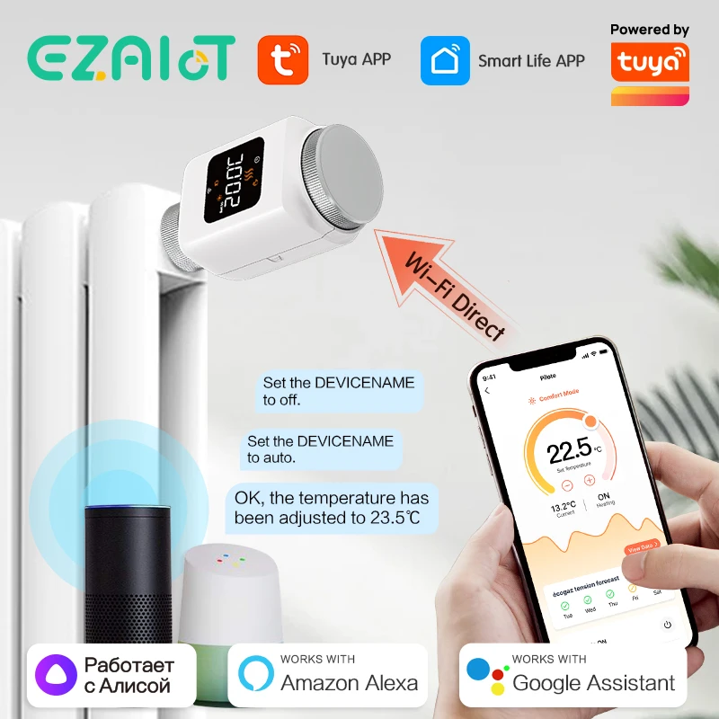 Tuya WiFi Radiator Actuator Valve Smart Programmable Thermostat Temperature Controller Heater TRV Voice Alexa Google Home Alice