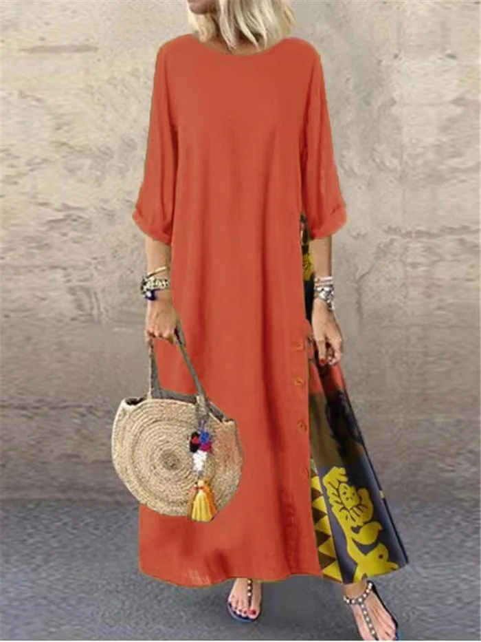 Women\'s Fashion Casual Loose Big Swing Half Sleeve Long Dress Floral Holiday Maxi Dress Plus Size Vestidos Longos Robe