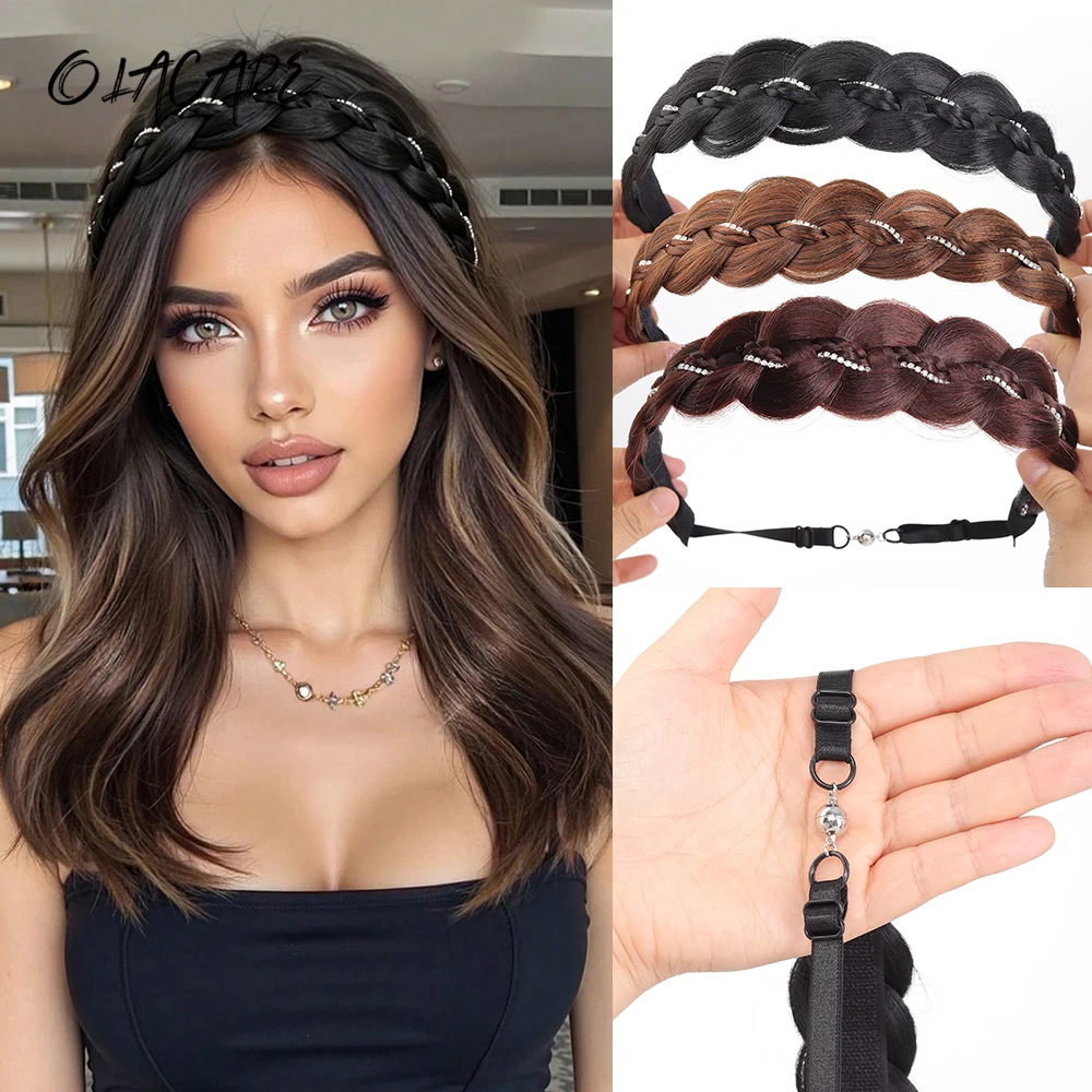 OLACARE Wig Braid Female Decal Braid Headband Braids Headband With Magnetic Absorption Natural Fake Hair Hoop For Women
