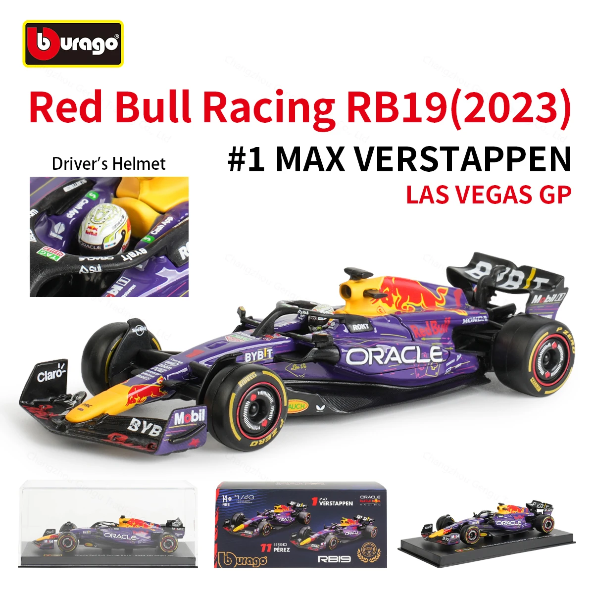 Bburago 1:43 Red Bull 2023 Las vegas F1 Racing RB19 Die Cast Vehicles Model Formula Racing Car Toys Acrylic Box