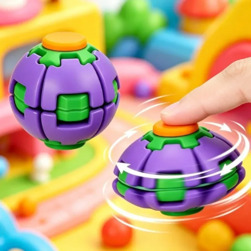 1PC Stress Relief Transforming Ball Fidget Toy 2 in 1 Press Spin Fidget Spinner Finger Turntable for Adults Kids Desk Anxiety Re