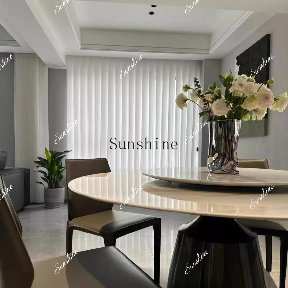Natural marble high-end Italian simple round table and chair combination  FT