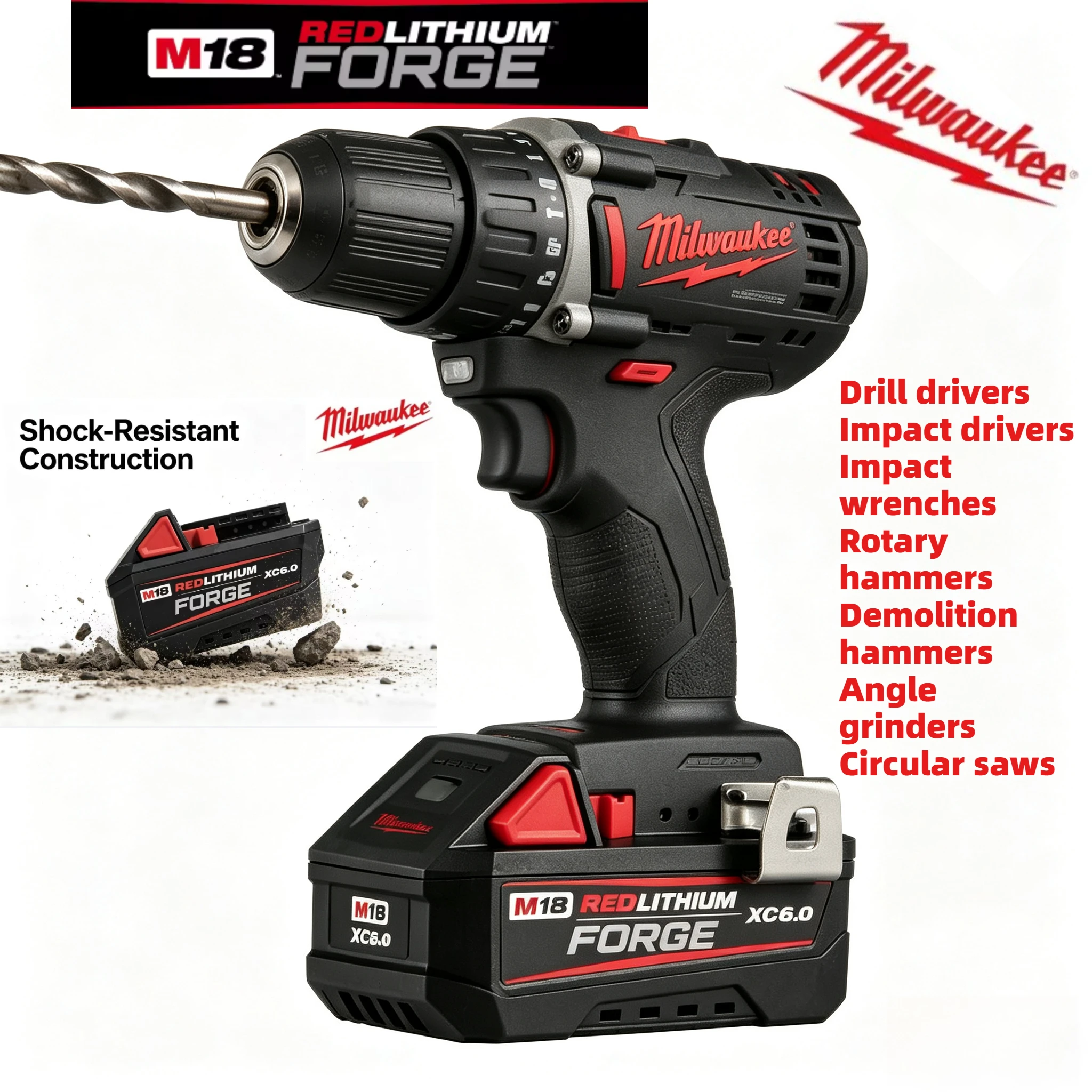 

8.0Ah Milwaukee Authentic Lithium battery Fits Right Angle Drill Framing Nailer Impact Driver Overhead Cable Cutter Rebar Cutter