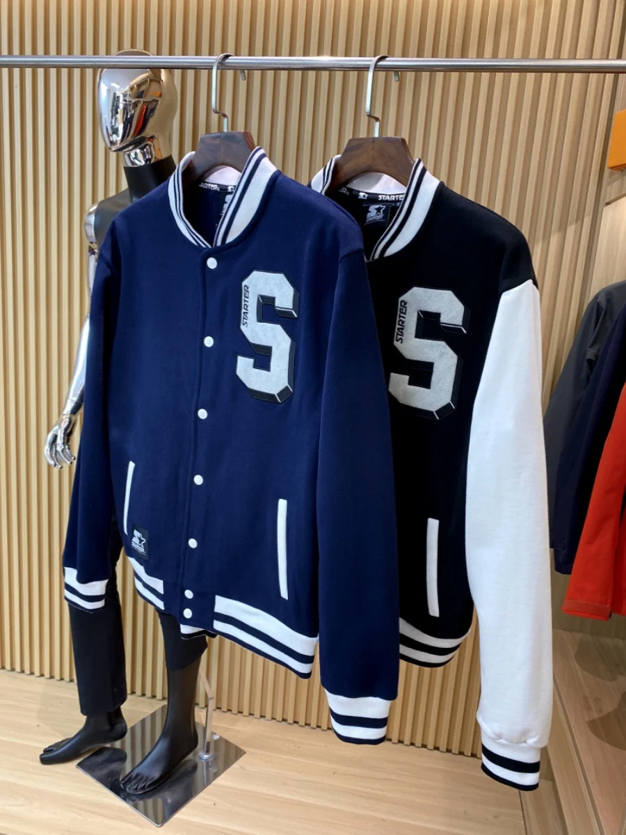   Cousu! Broderie de lettres couleur Blo! Manteau Jaet à col de Baseball pour hommes, automne et hiver, plein air, tendance