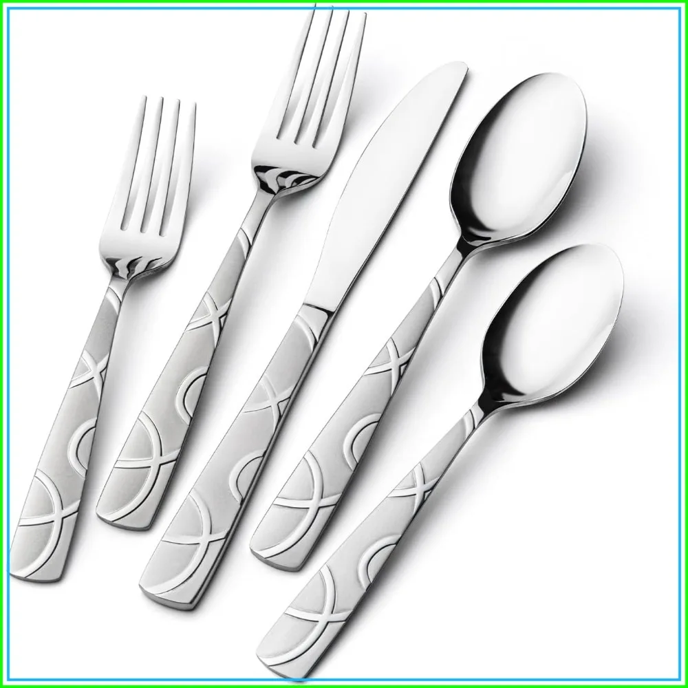 

60PCS Stainless Steel Silverware Set, Modern Flatware Set for Kitchen, Mirror Polished Cutlery Set with Forks, Spoons and Knives, Dishwasher Safe