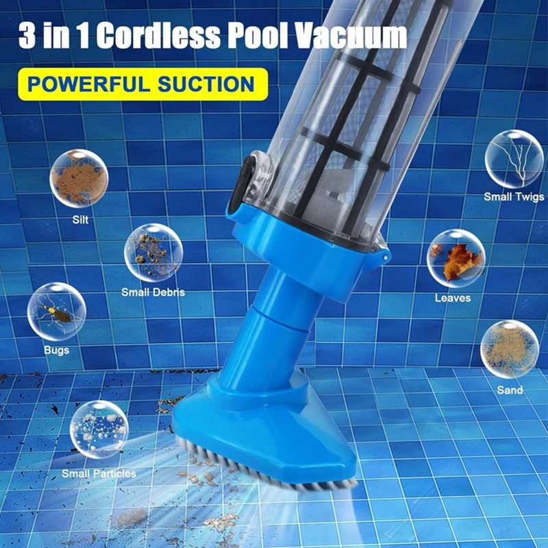 Electric Pool Vacuum Cleaner Rechargeable Handheld Pool Floor Vacuum Cordless Pool Bottom Suction Cleaner with Brush Accessories
