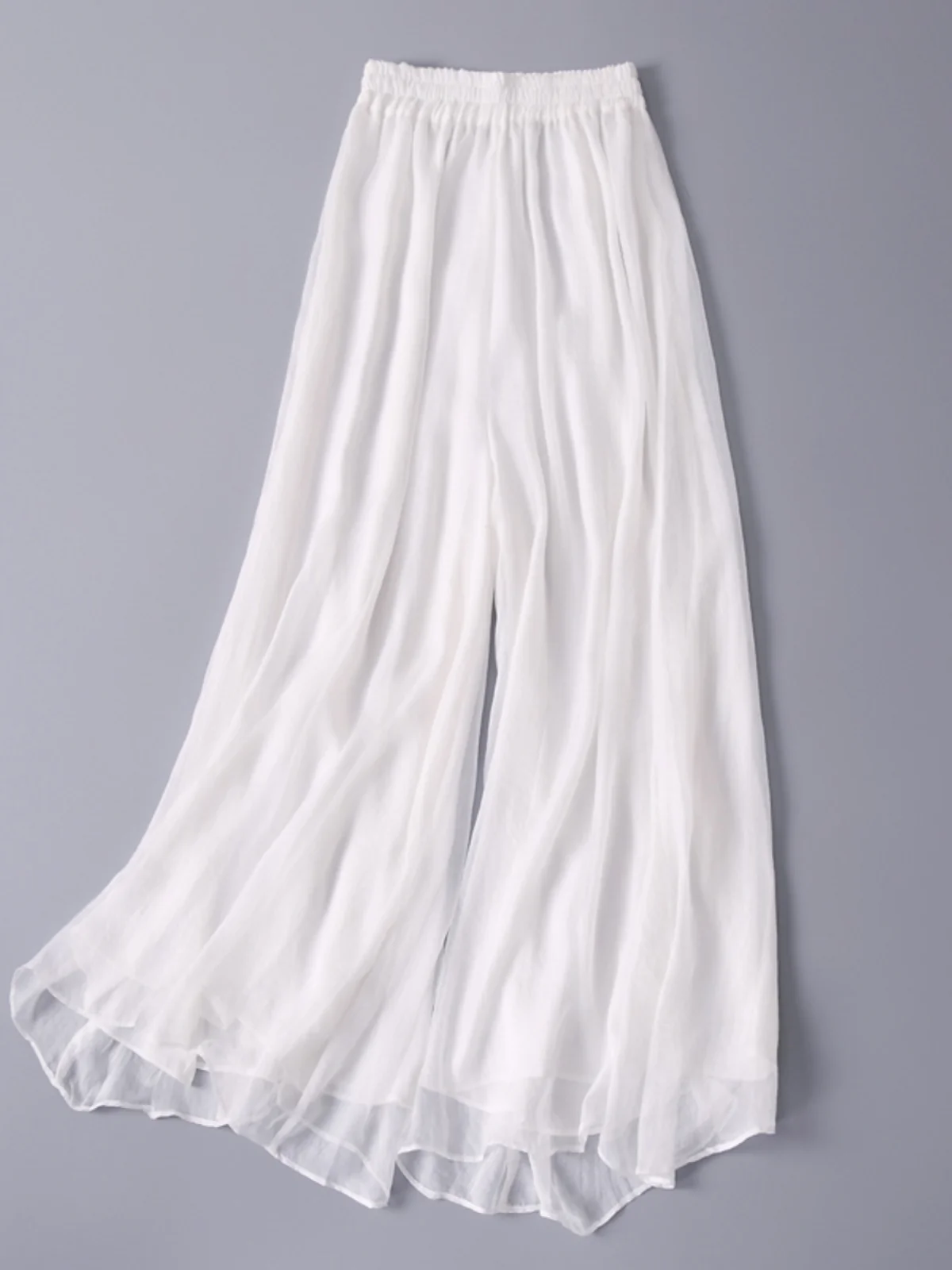 

Spring Summer 2024 Women's Ethnic Sle Double Layered Pure Color Chiffon Pants Skirt Wide Leg Yoga Pants Casual Commute Sle