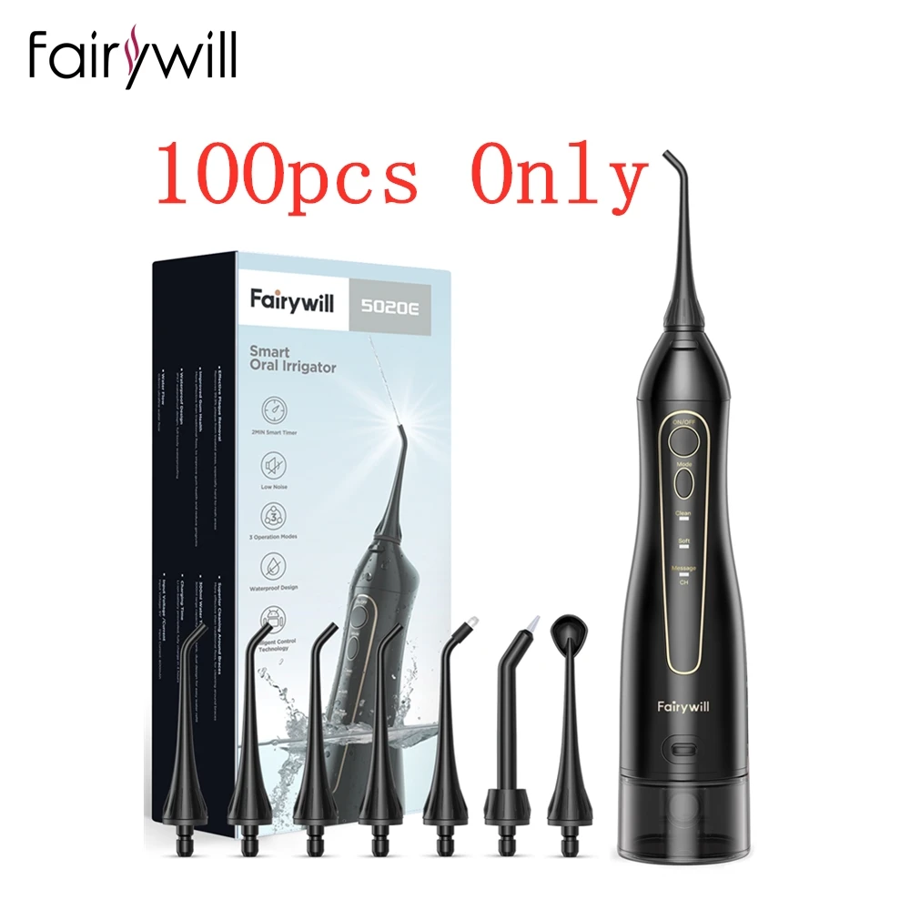 Fairywill Water Flossers for Teeth 300ML Oral Irrigator Rechargeable Portable Dental 3 Modes Water Tank Waterproof Teeth Cleaner