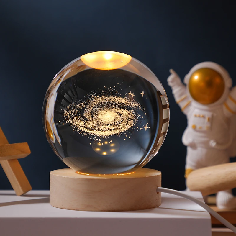 6/8cm 3D Laser Engraved Astronomy Planets Glass Ball Galaxy Solar System Miniatures Crystal Ball Sphere Home Room Decoration