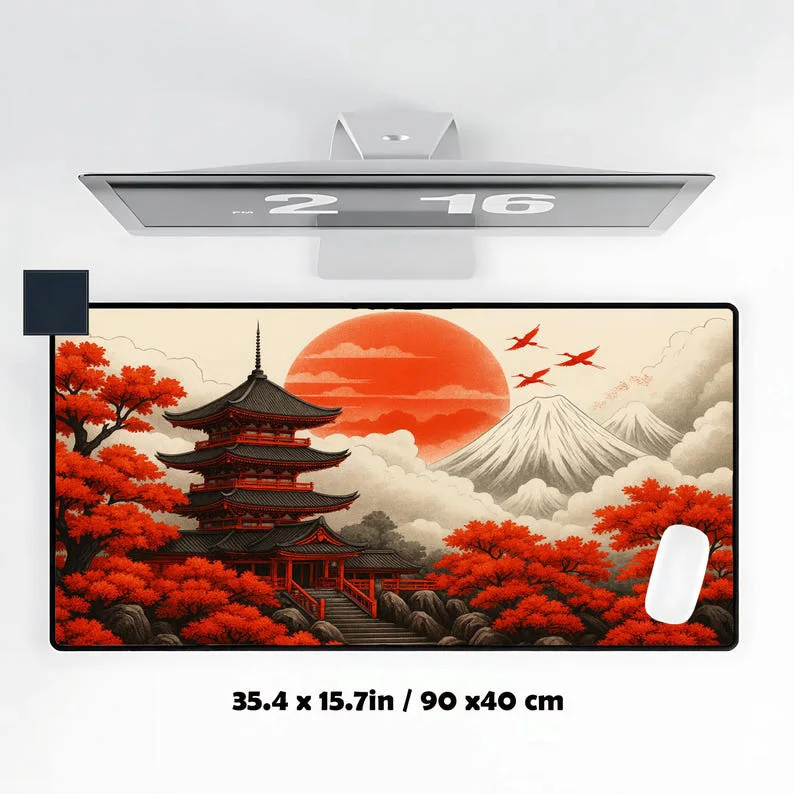 Japanese Temple Desk Mat, Non-slip and Waterproof Gaming Mouse Pad, Cute Desktop Protective Mat, An Ideal Gift for Friends.