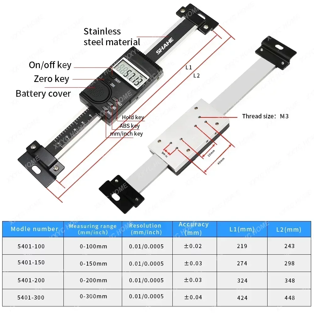 SHAHE 0-100/150/200/300mm Vertical Type Digital Linear Scales Vertical Caliper Linear Scale Vertical