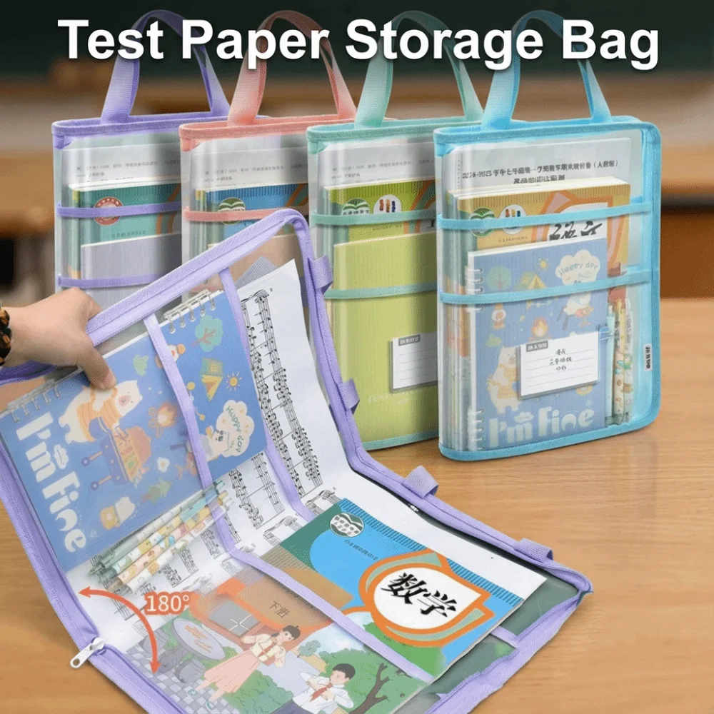 Visible Test Paper Storage Bag Large Capacity Portable Transparent A4 Handbag Waterproof Multifunctional Kids Document Bag