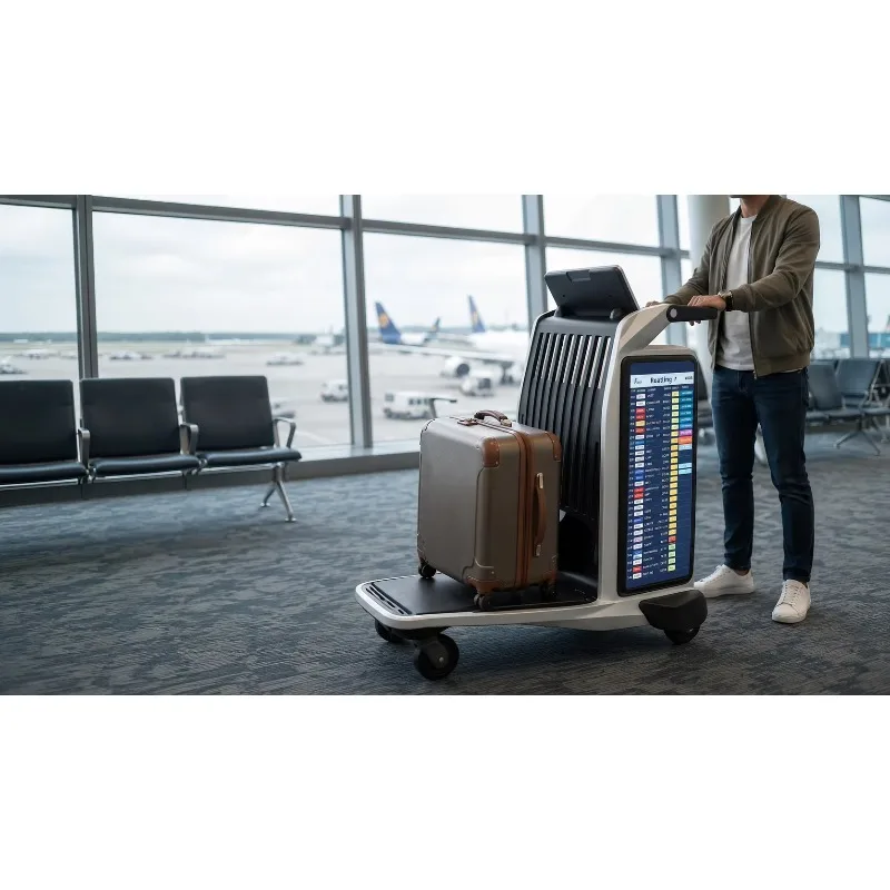 AI-Enabled Intelligent Airport Baggage Cart with Triple-Screen Display Indoor Use OEM Available Cloud-Based CMS