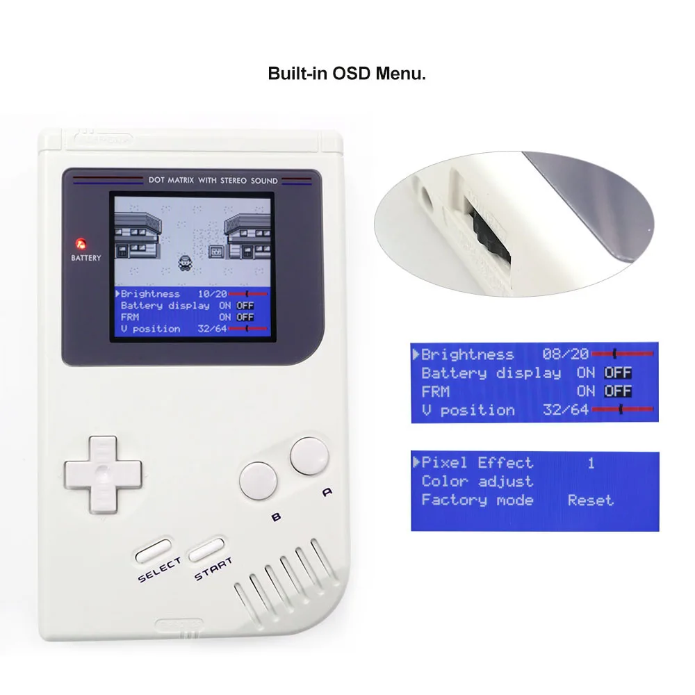 V5 Ultra OSD Menu Full Size RIPS Backlight LCD Screen Kit&Speaker+Pre-cut Shell Case With Rechargeable Battery For Game Boy DMG