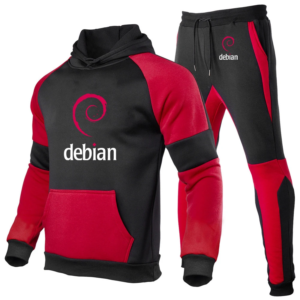 Linux Debian 2024 Nieuwe Stijl Sets Mannen Lente En Herfst Kwaliteit Afdrukken Vrije Tijd Modieuze Kleur Bijpassende Hoodie Broek Pakken