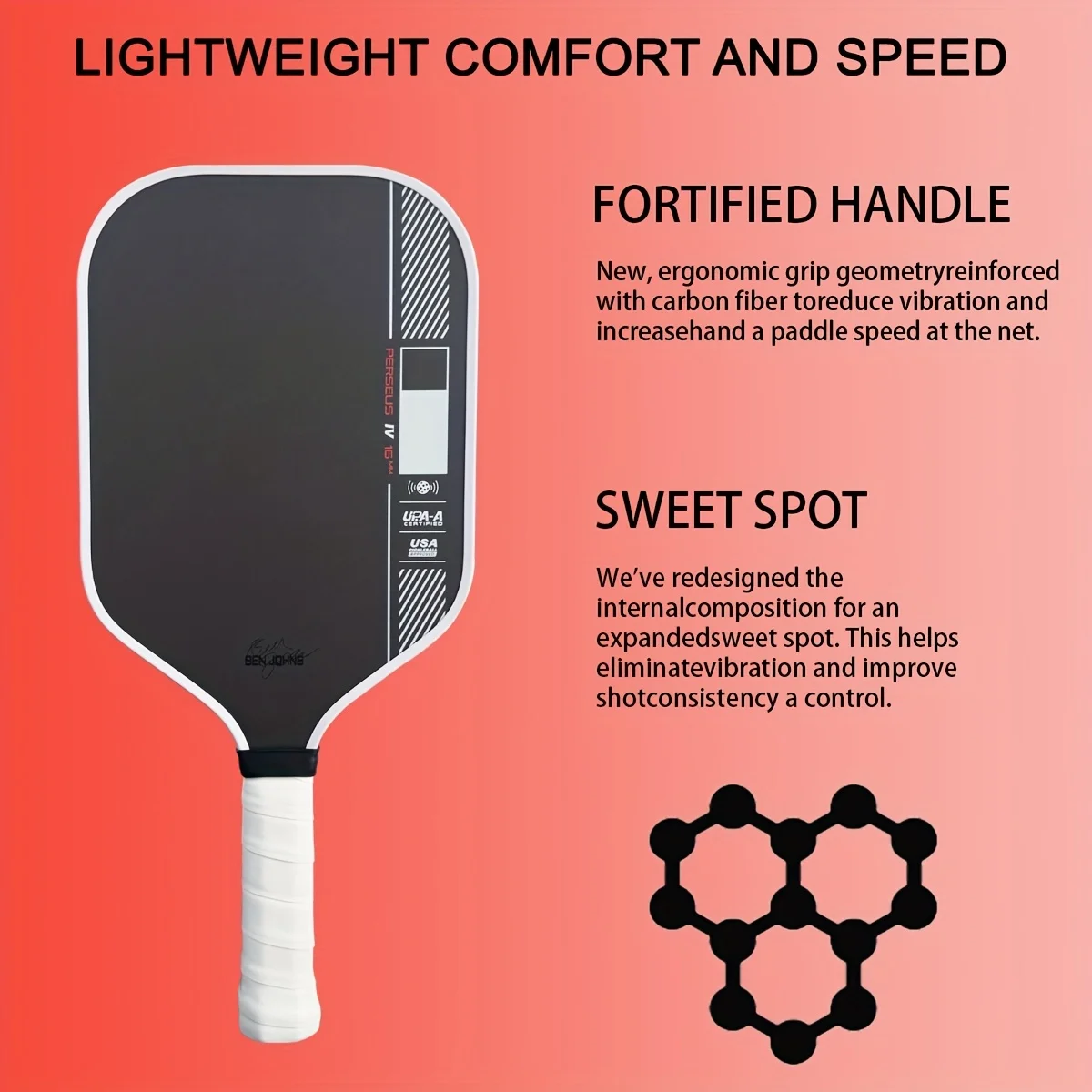 

Ben Johns Perseus Pro IV 16mm T700 raquete pickleball fibra de carbono GEN 4 TFP Foam Core pickleball paddle case cover