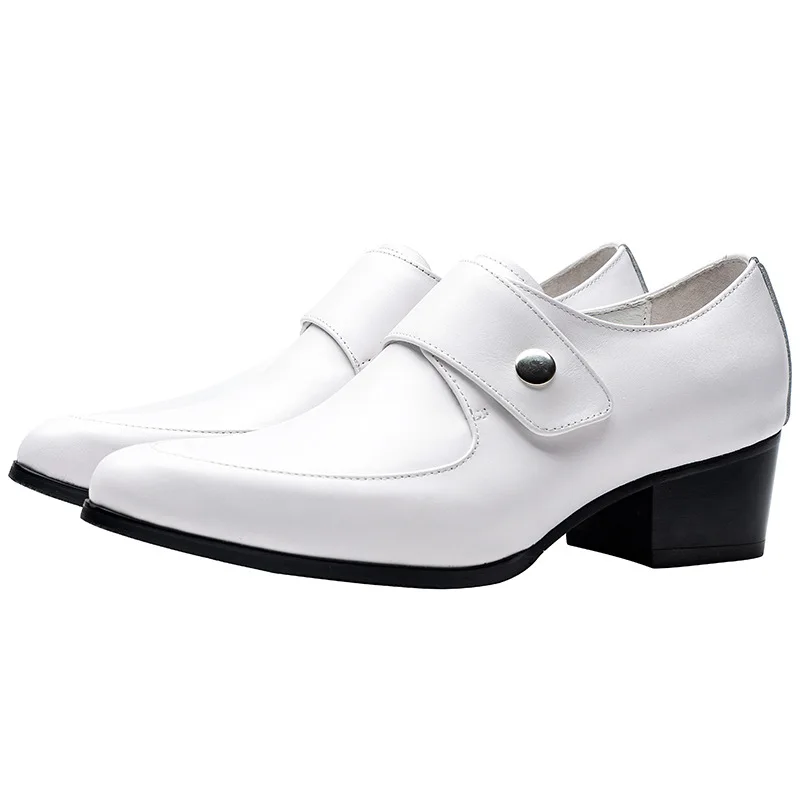 White Social Shoes High Heels Shoes for Men Luxury Genuine Leather Handmade Comfortable 5 Cm Height 2024 Man Dress Wedding Shoes