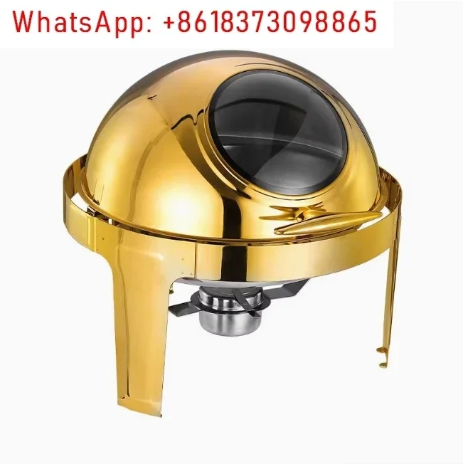 6L Large Roll Top Round Dining Silver Chafing Dish Food Warmer,Hotel Large Stainless Steel Gold Hot Pot