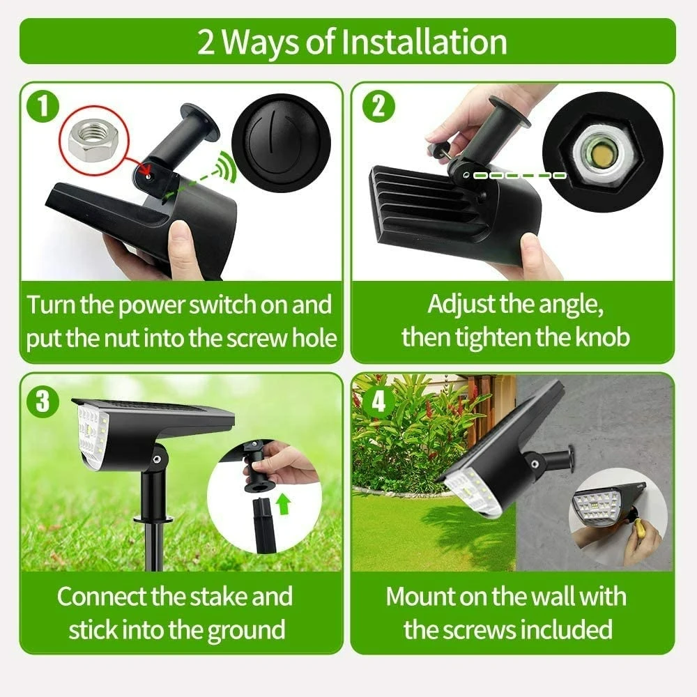 Solar Landscape Spot Lights Outdoor 32 LED IP65 Waterproof Solar Powered Wall Lights Garden Lights for Yard Driveway Walkway