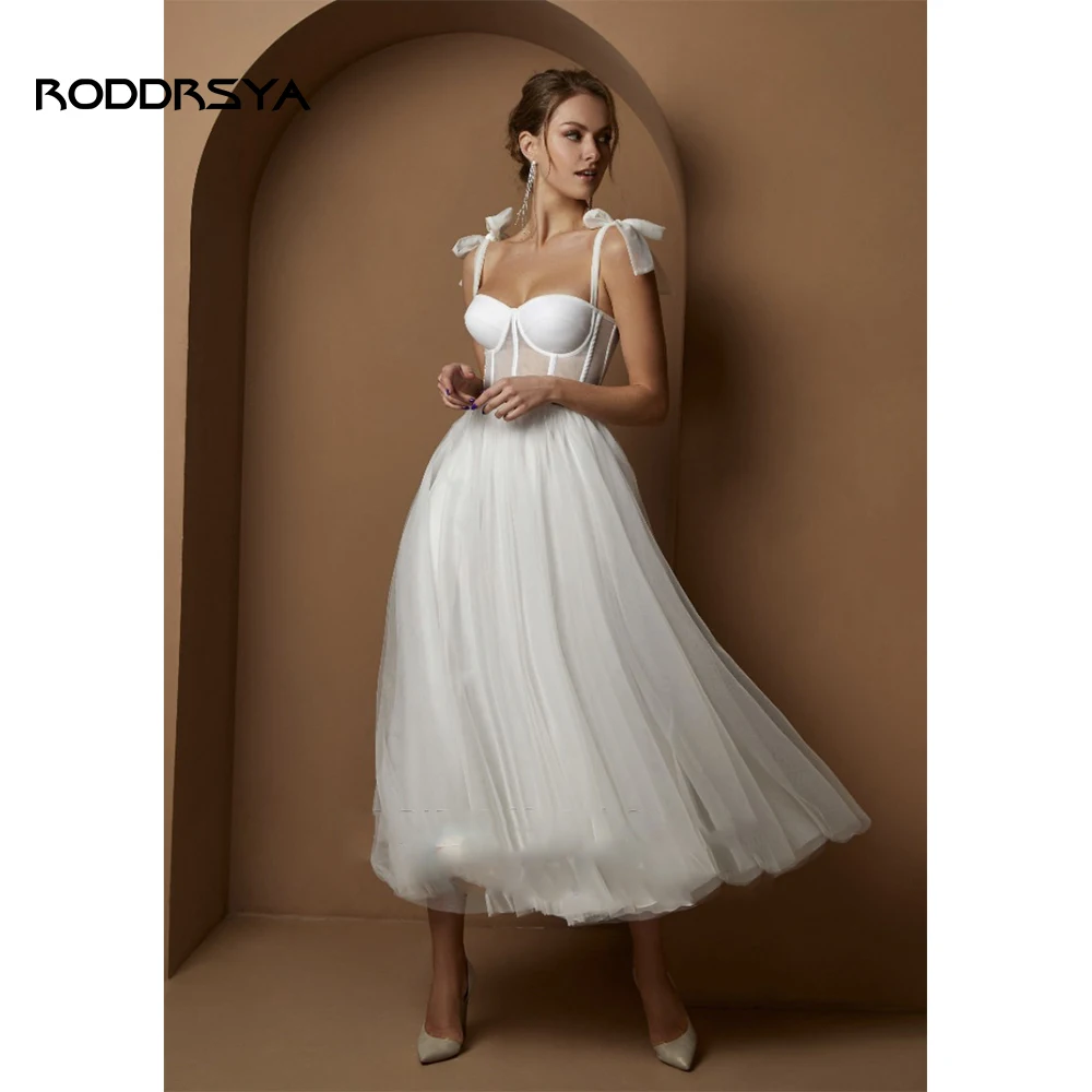 

RODDRSYA Short Wedding Dresses Modern Spaghetti Straps Sweetheart A Line Ankle Length Bridal Gowns Vestido De Noiva Custom Made