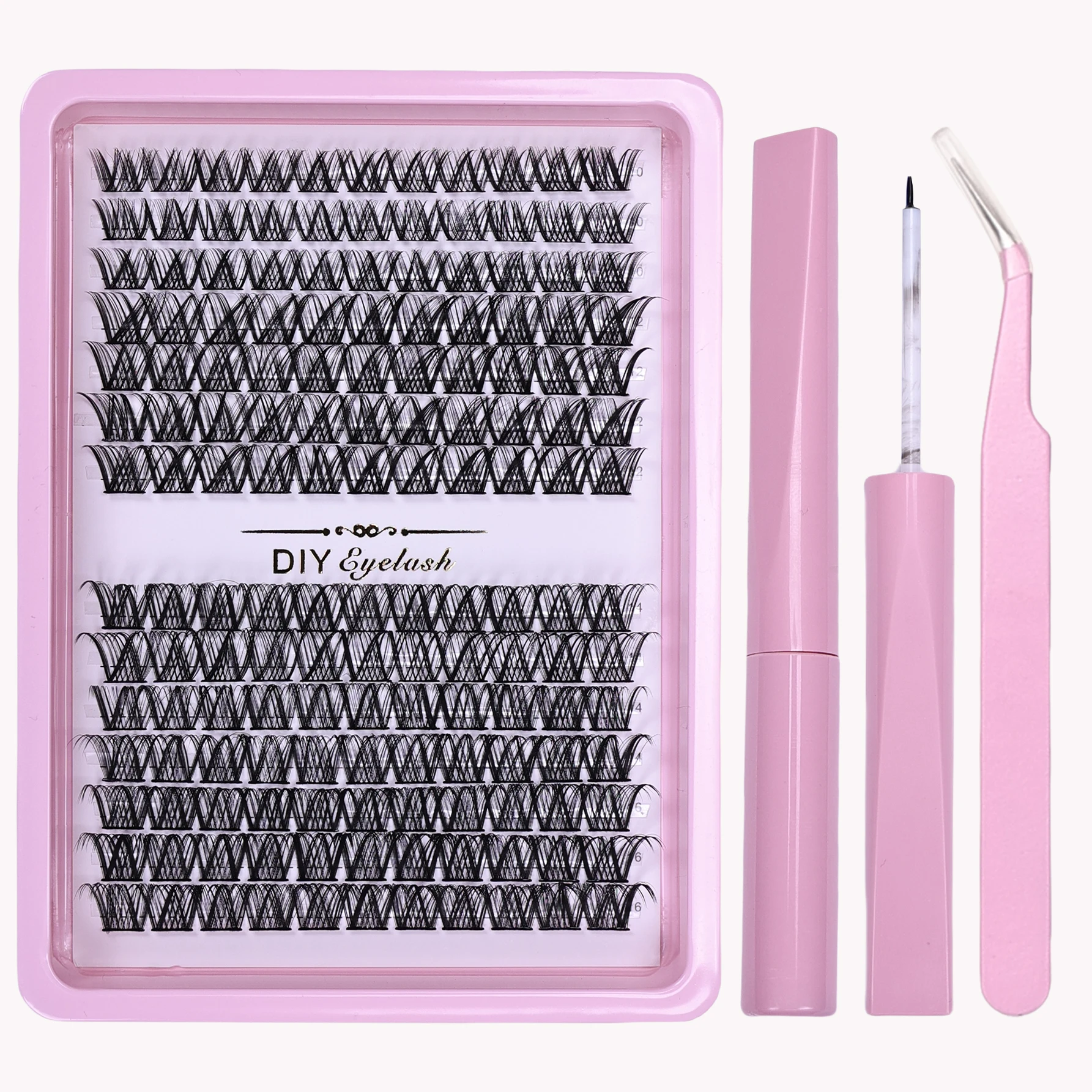 154 peças kit de extensão de cílios postiços diy com adesivo de cílios e selante e pinças, conjunto de cílios individuais de curvatura d