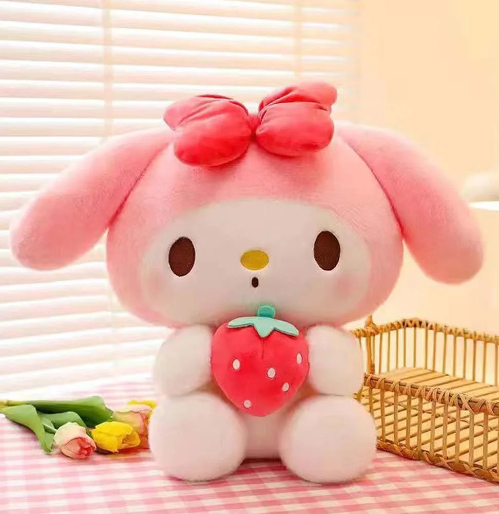 Кукла Sanrio в виде клубники Kuromi Melody Cinnamoroll, 25 см, плюшевая игрушка, мягкая подушка, плюшевые куклы, подарок на день рождения, подарок