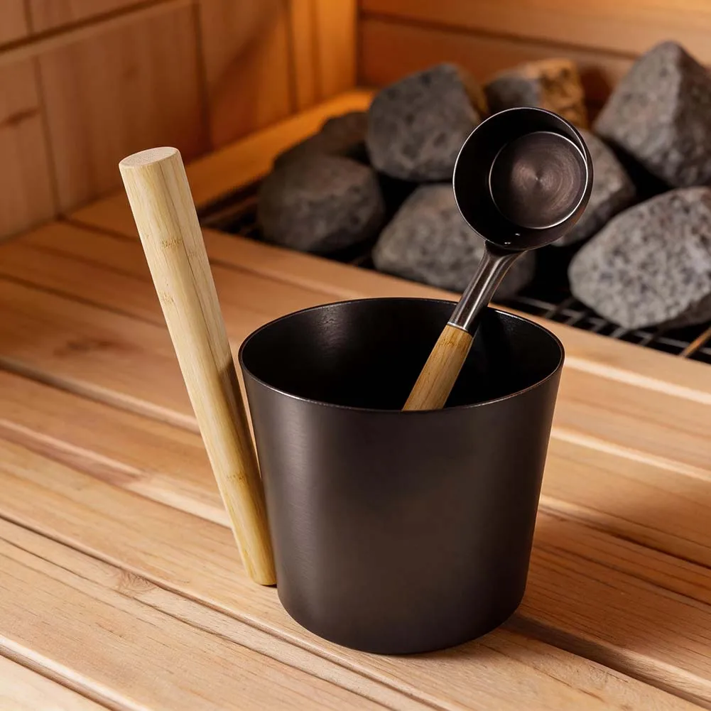 1pcs Hard Wearing 5L Aluminum Sauna Water Bucket With Matching Ladle Duty Spa Tool Set For Home Sauna Practical Spa Accessory