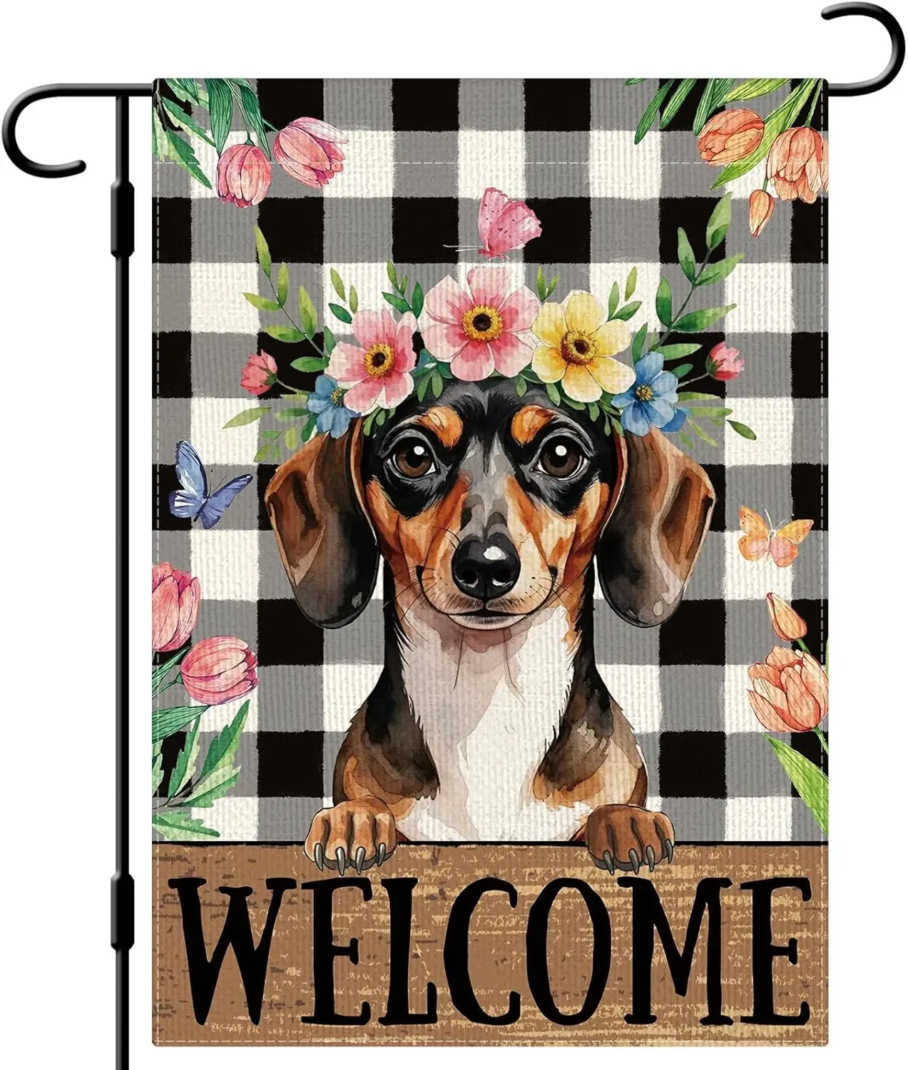 DLZDN Spring Dachshund Dog Floral Garden Flag 12×18 Inch Double Side Vertical Burlap Farmhouse Yard Sign Seasonal Outdoor De jjp