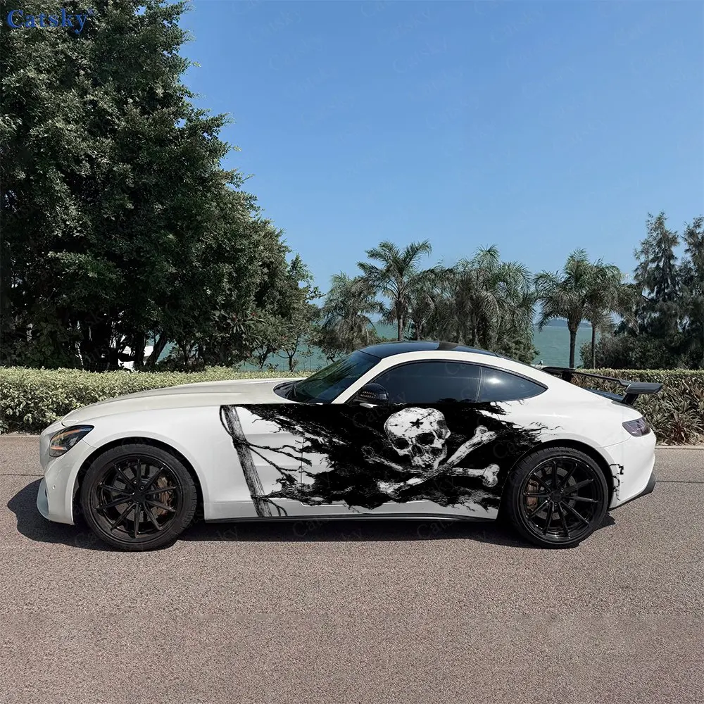 2pcs Pirate Flag Car Side Wraps, Self-Adhesive PVC Waterproof & Scratch-Resistant Stickers, Car Accessory Gift