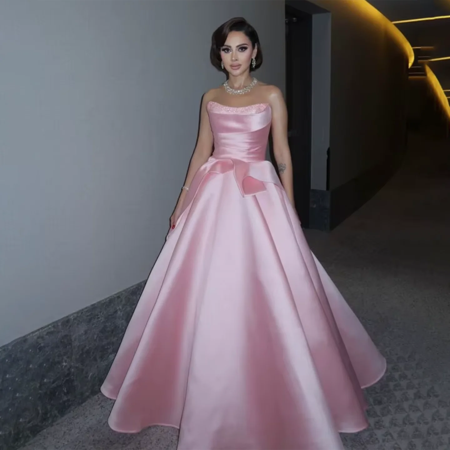 

Розовое вечернее платье принцессы без бретелек Sharon Said с бисером трапециевидной формы для женщин, торжественное платье для свадебной вечеринки SF193, индивидуальное