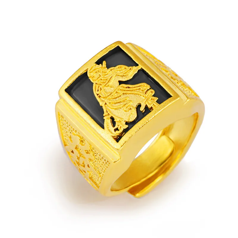 

Business Domineering Malaysian Jade Openable Guan Gong Ring For Men 24K Gold AU999 | Mature and steady, full of aura