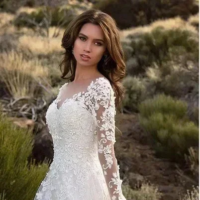 Vestido de novia elegante de cintura alta para mujer, ropa blanca pura de manga larga, vestido de baile con estampado de Color sólido, 2024