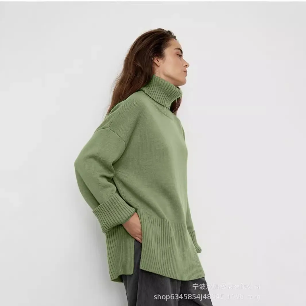 Loose Fit Pullover Sweater Regular Length Graceful Commuter with Heat Set High Neck Medium Weight Raglan Sleeve Women Sweater