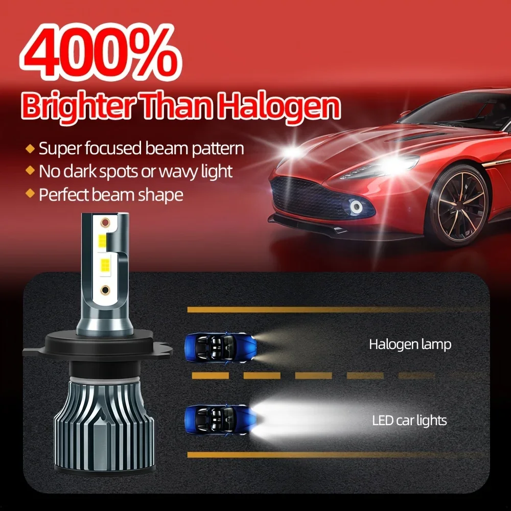 Dual Beam H4 LED Headlight Bulbs 9012 HIR2 HB3 9005 9006 HB4 H1 H7 H11 H13 High Low Beam 29000LM 6000K 12V Fog Lights Kit (2pcs)